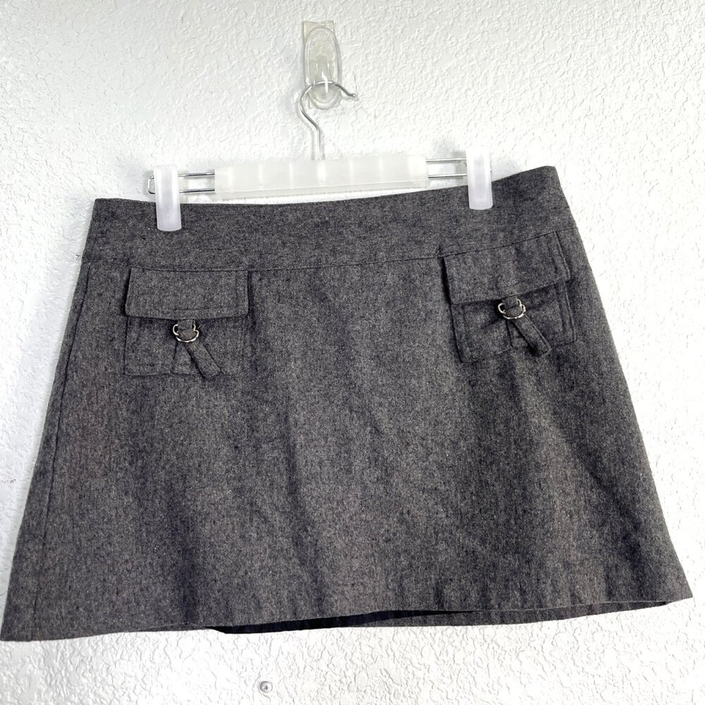 Exact Change Gray Wool Blend Mini Skirt Flap Pockets 11 Mod Grunge Academia‎ Y2K